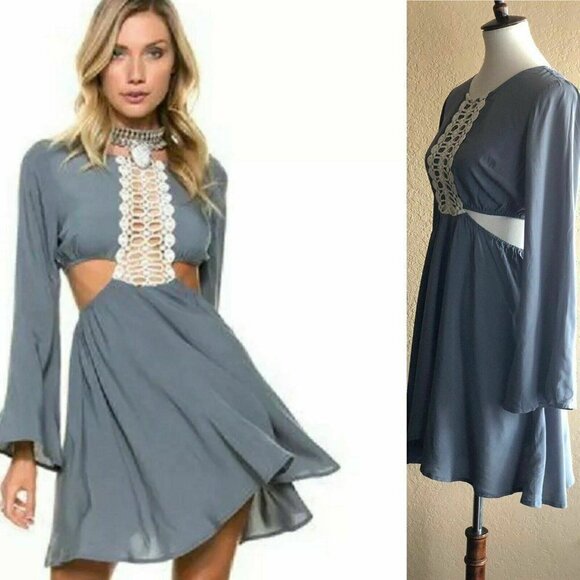 Swell Womens Gray Rayon Crochet Baja Cut Out Dress - Picture 10 of 10